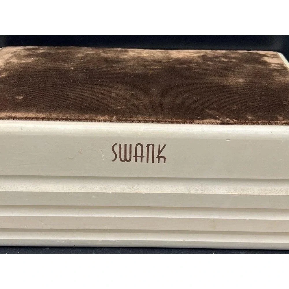 SWANK Display Jewelry Box 3 Drawer Wooden Brown Velvet Fabric Top 12